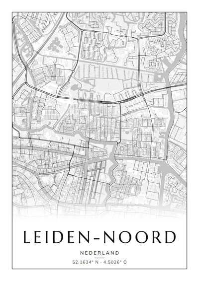 Poster van Leiden, de wijk Leiden-Noord, stadsposter in de stijl Zwart-wit