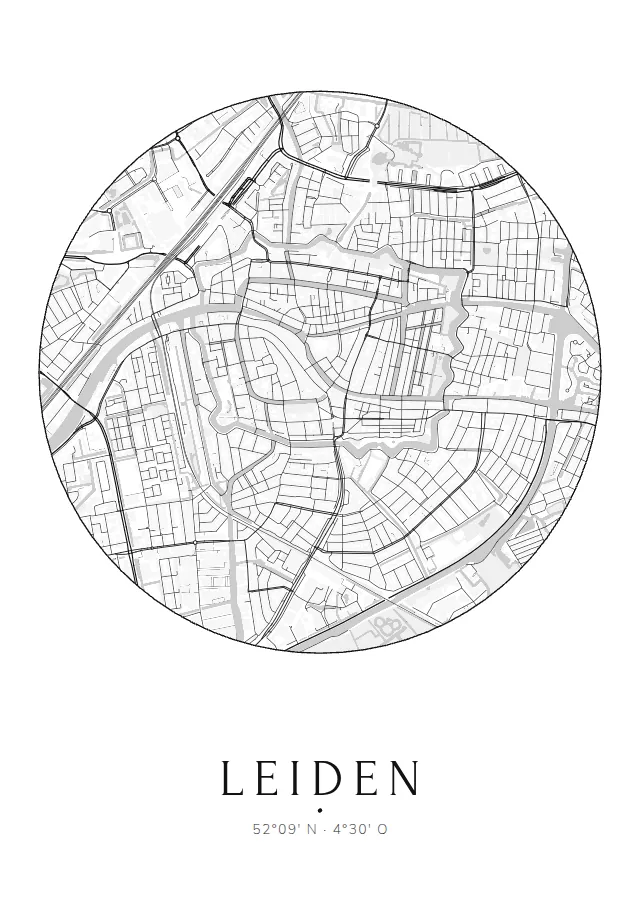 Poster van Leiden, de hele stad, stadsposter in de stijl Rond