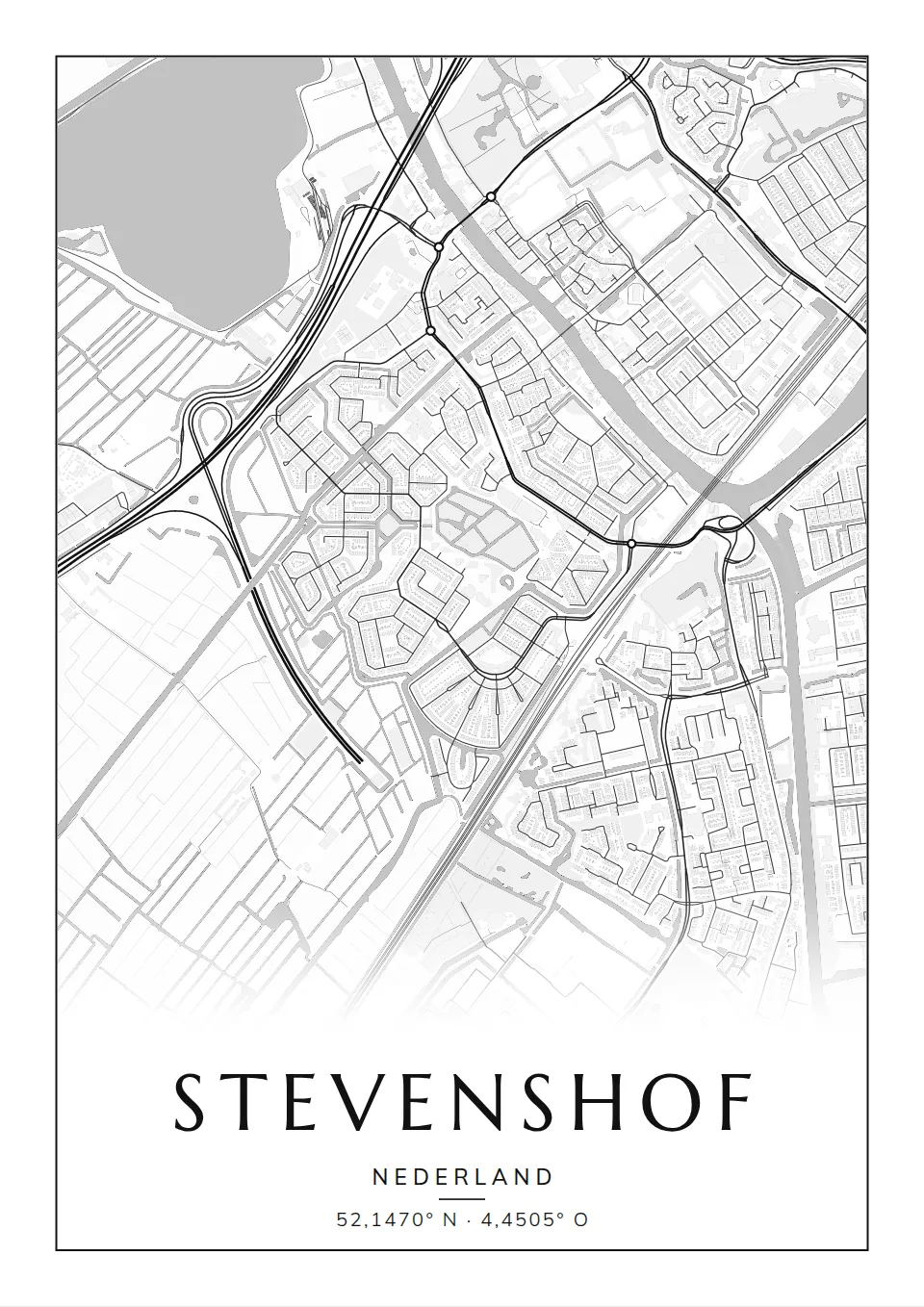 Poster van Leiden, de wijk Stevenshof, stadsposter in de stijl Klassiek
