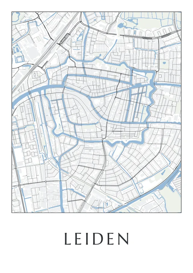 Poster van Leiden, de hele stad, stadsposter in de stijl Tot op het huis