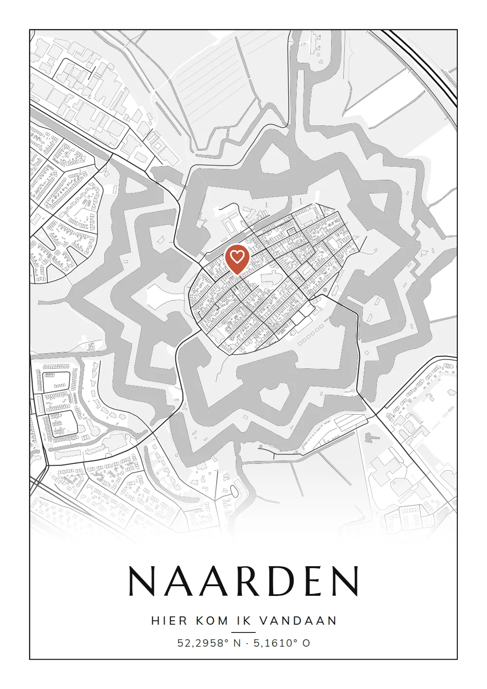 Poster van Naarden, de wijk Naarden-Vesting, stadsposter in de stijl Klassiek
