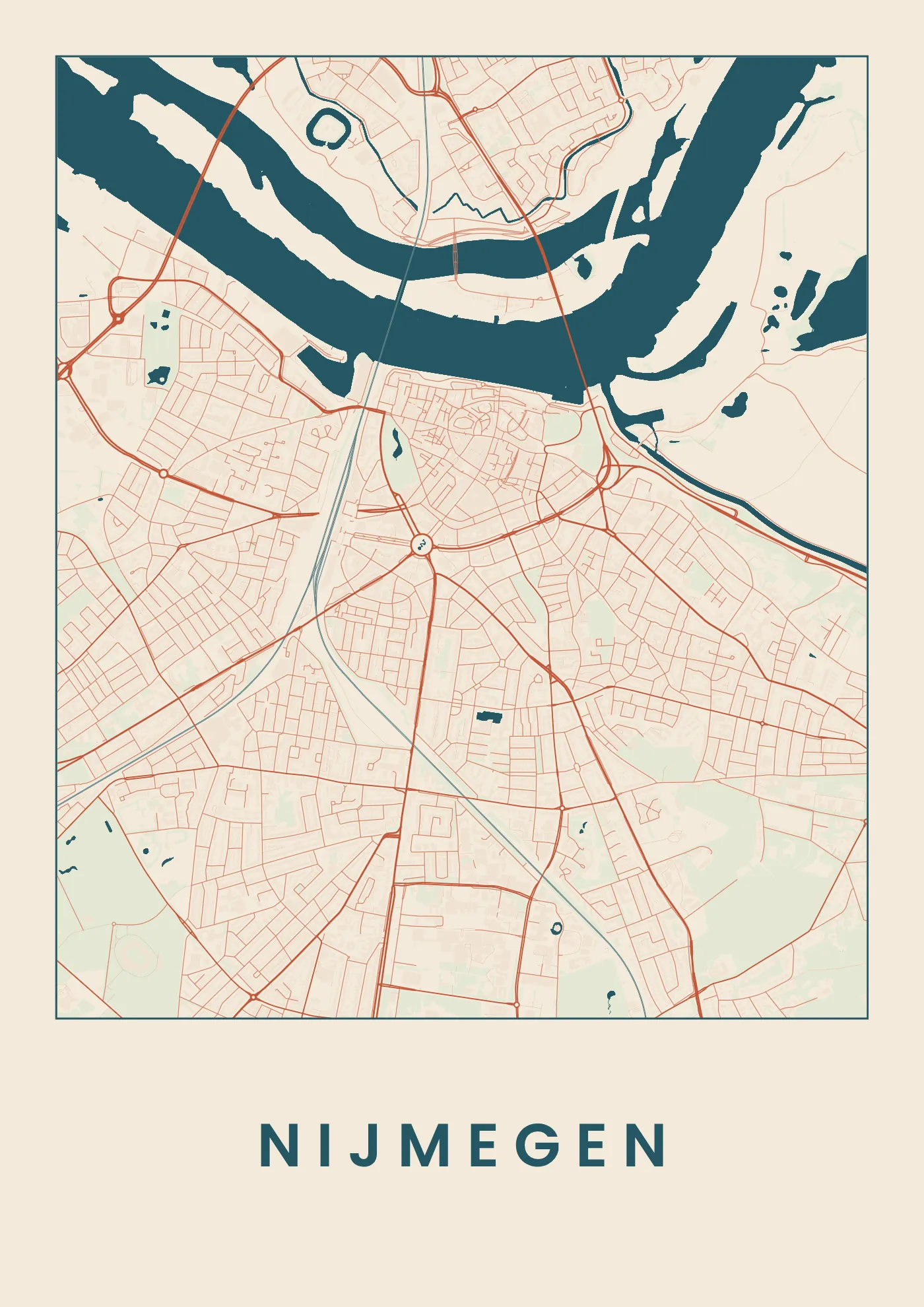 Poster van Nijmegen, de hele stad, stadsposter in de stijl Affiche