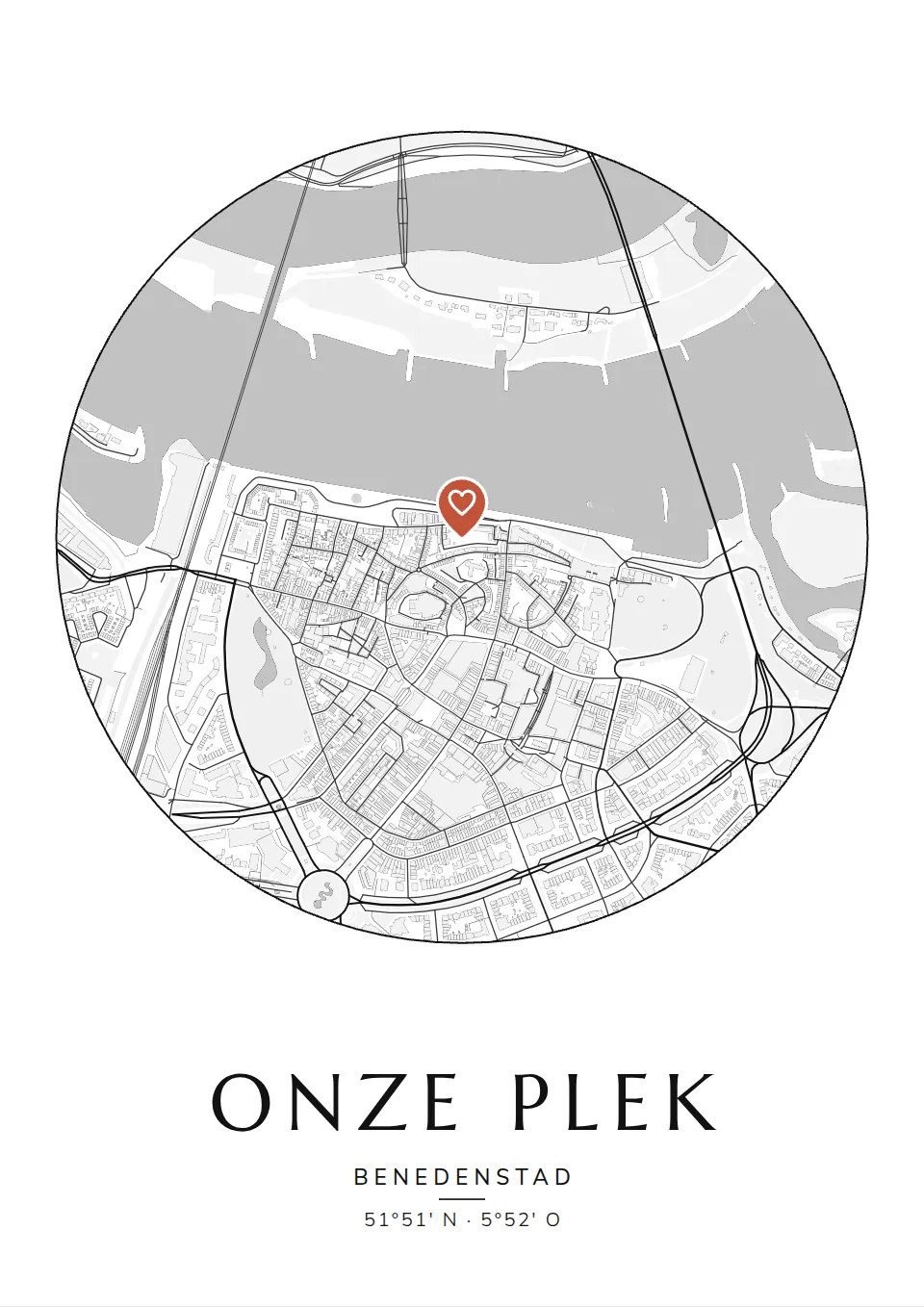 Poster van Nijmegen, de wijk Benedenstad, stadsposter in de stijl Onze plek