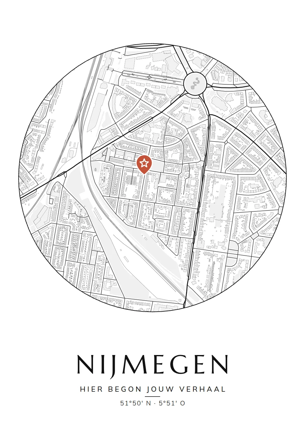 Poster van Nijmegen, de wijk Bottendaal, stadsposter in de stijl Onze plek