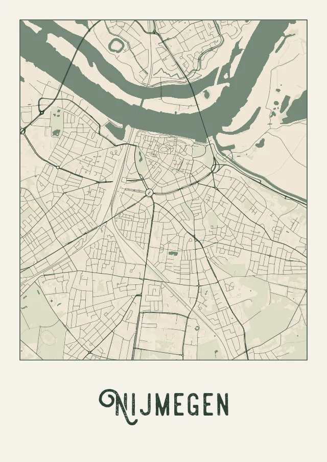 Poster van Nijmegen, de hele stad, stadsposter in de stijl Crème