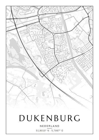 Poster van Nijmegen, de wijk Dukenburg, stadsposter in de stijl Zwart-wit