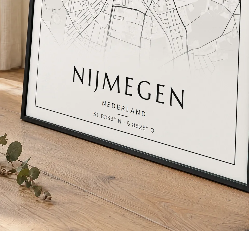 Poster van Nijmegen, de hele stad, stadsposter in de stijl Klassiek, in een zwarte lijst