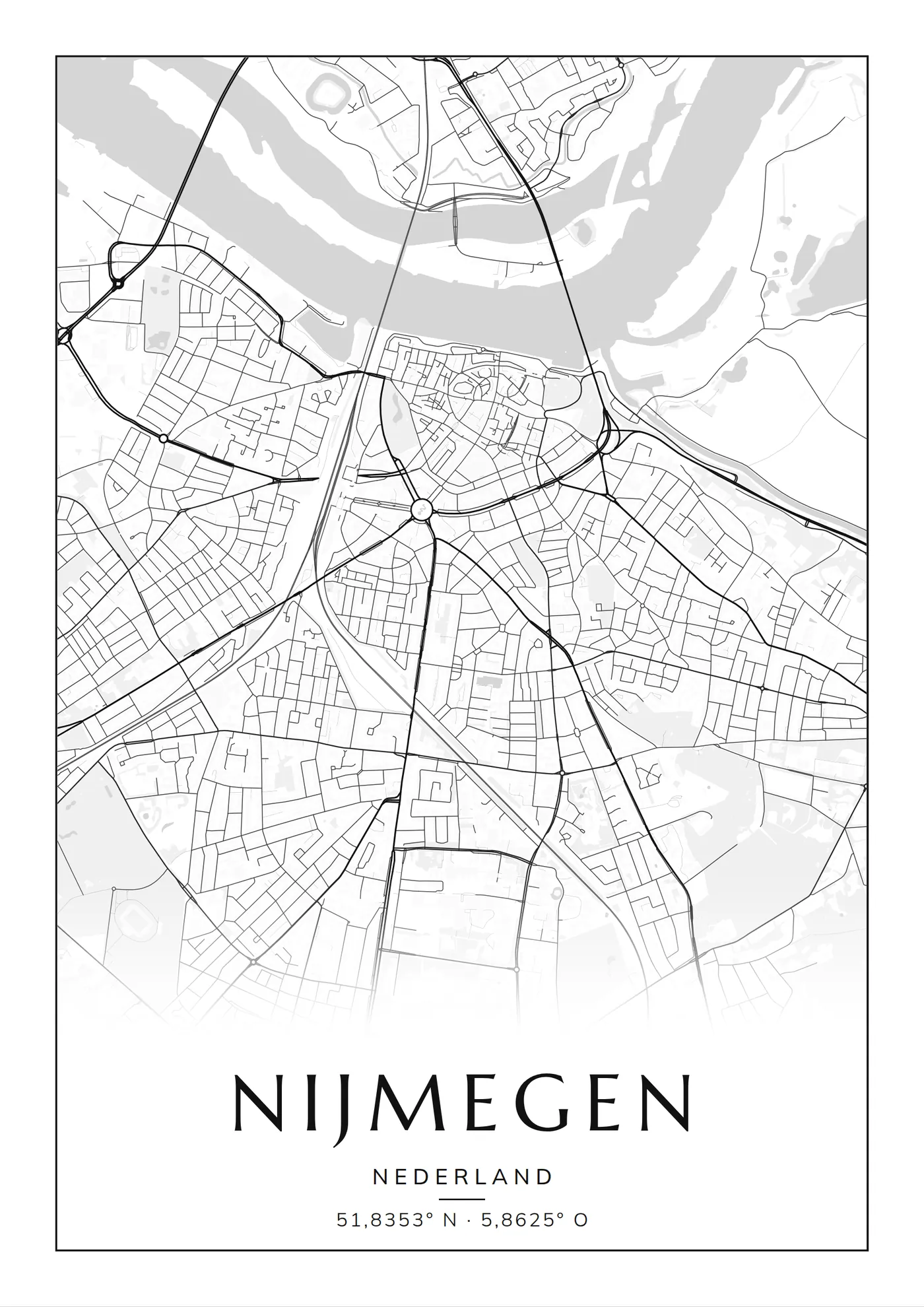 Poster van Nijmegen, de hele stad, stadsposter in de stijl Klassiek