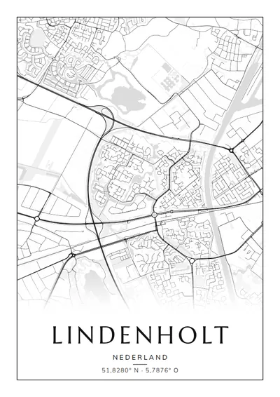 Poster van Nijmegen, de wijk Lindenholt, stadsposter in de stijl Zwart-wit