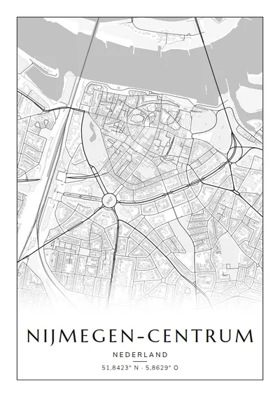 Poster van Nijmegen, de wijk Nijmegen-Centrum, stadsposter in de stijl Zwart-wit