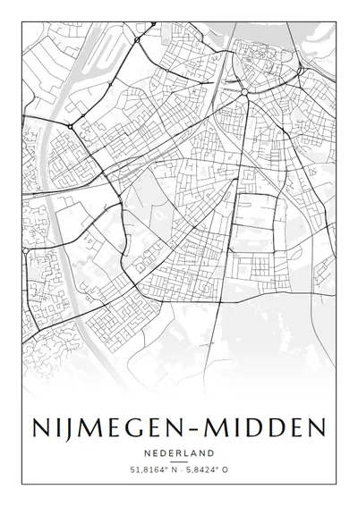 Poster van Nijmegen, de wijk Nijmegen-Midden, stadsposter in de stijl Zwart-wit