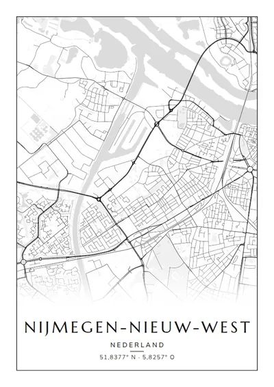 Poster van Nijmegen, de wijk Nijmegen-Nieuw-West, stadsposter in de stijl Zwart-wit