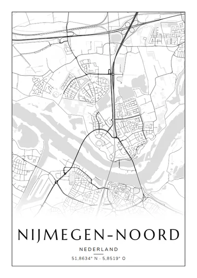 Poster van Nijmegen, de wijk Nijmegen-Noord, stadsposter in de stijl Zwart-wit