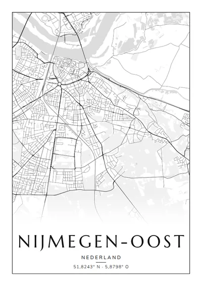 Poster van Nijmegen, de wijk Nijmegen-Oost, stadsposter in de stijl Zwart-wit