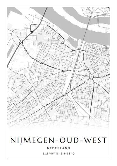 Poster van Nijmegen, de wijk Nijmegen-Oud-West, stadsposter in de stijl Zwart-wit