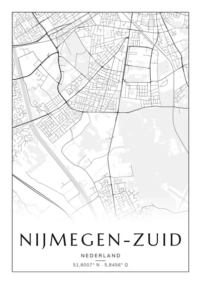 Poster van Nijmegen, de wijk Nijmegen-Zuid, stadsposter in de stijl Zwart-wit