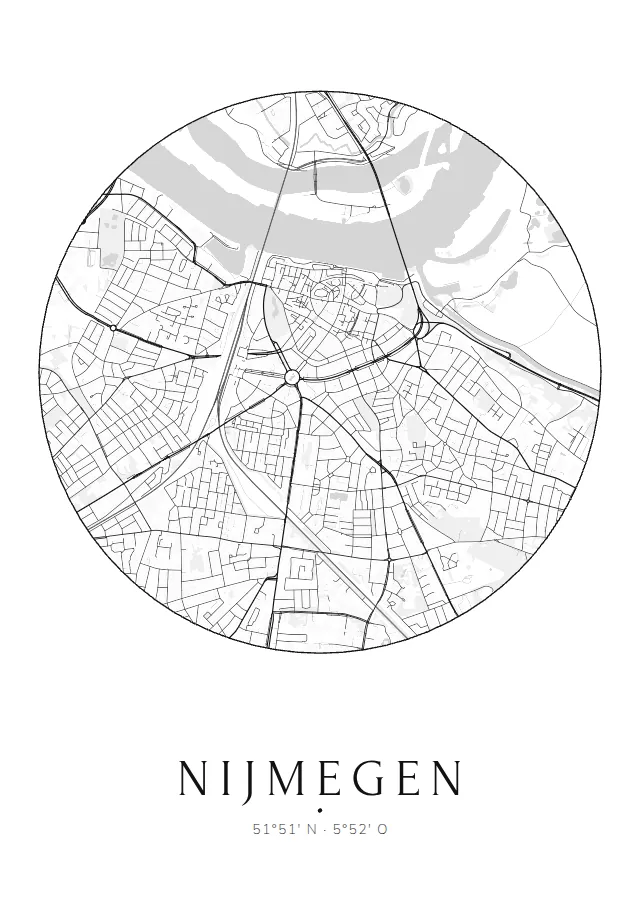 Poster van Nijmegen, de hele stad, stadsposter in de stijl Rond