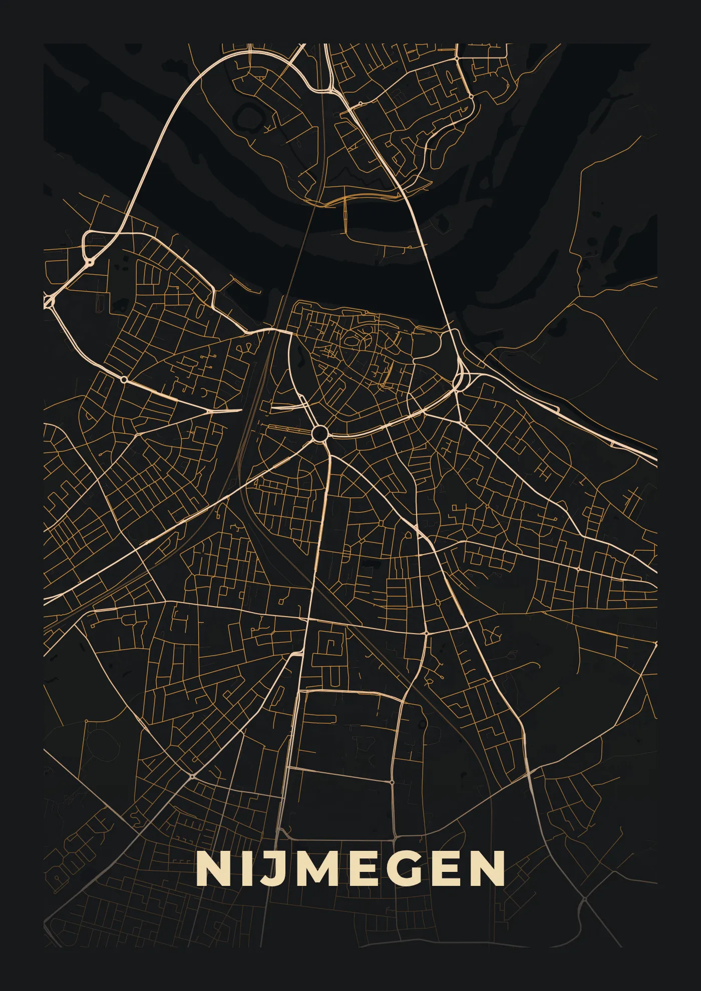 Poster van Nijmegen, de hele stad, stadsposter in de stijl Stad bij nacht