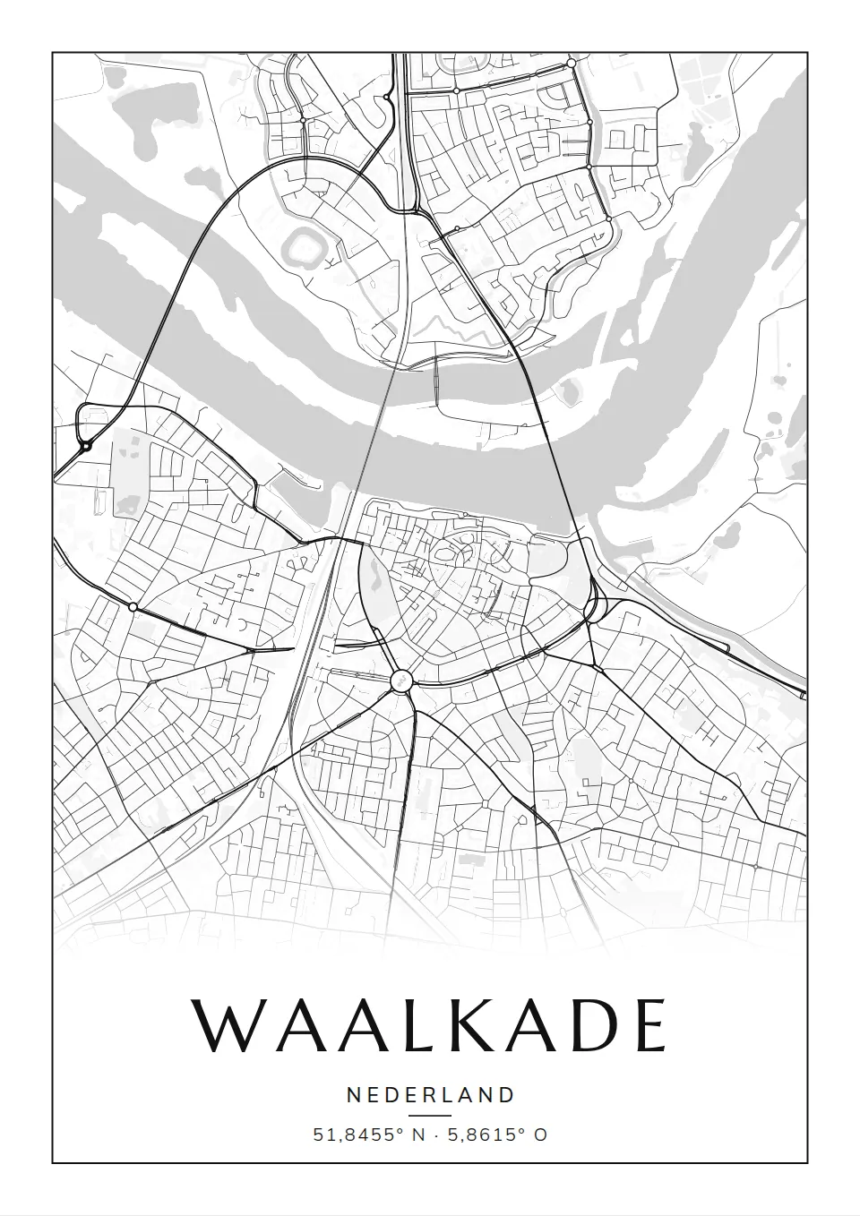 Poster van Nijmegen, de Waalkade, stadsposter in de stijl Klassiek