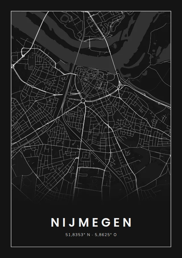 Poster van Nijmegen, de hele stad, stadsposter in de stijl Wit op zwart