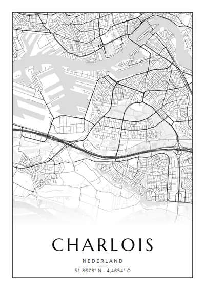 Poster van Rotterdam, de wijk Charlois, stadsposter in de stijl Zwart-wit