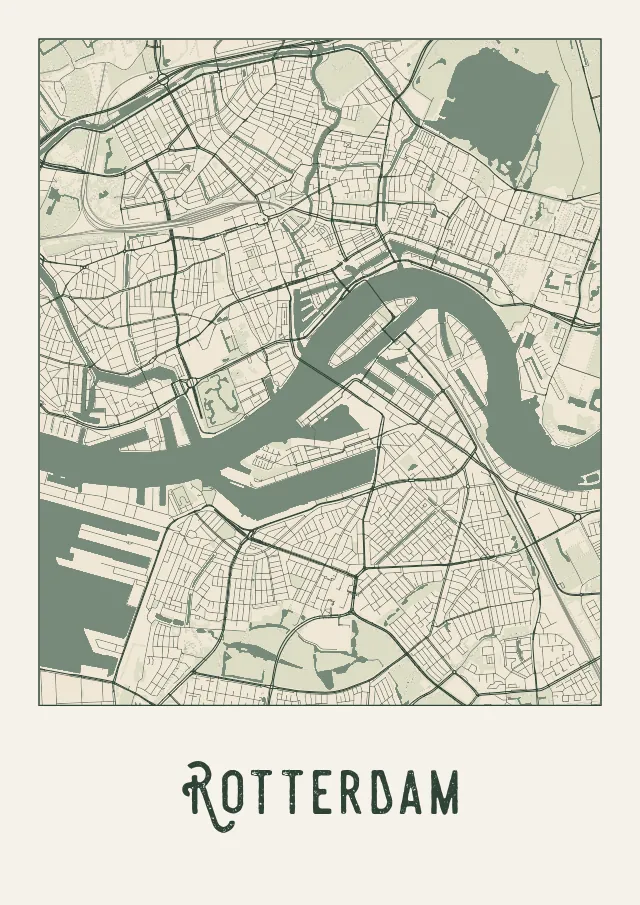 Poster van Rotterdam, de hele stad, stadsposter in de stijl Crème