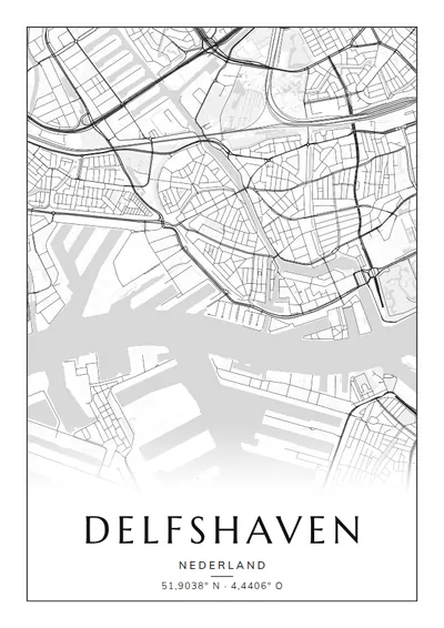Poster van Rotterdam, de wijk Delfshaven, stadsposter in de stijl Zwart-wit