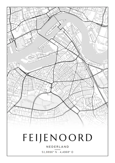 Poster van Rotterdam, de wijk Feijenoord, stadsposter in de stijl Zwart-wit