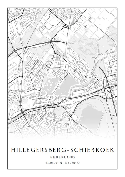 Poster van Rotterdam, de wijk Hillegersberg-Schiebroek, stadsposter in de stijl Zwart-wit