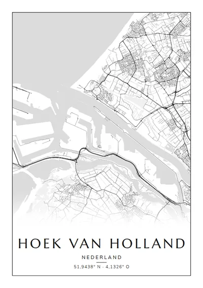Poster van Rotterdam, de wijk Hoek van Holland, stadsposter in de stijl Zwart-wit
