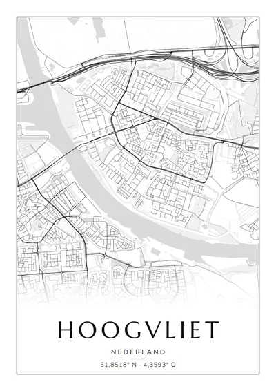 Poster van Rotterdam, de wijk Hoogvliet, stadsposter in de stijl Zwart-wit