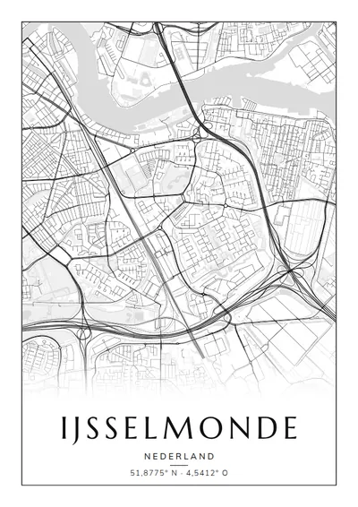 Poster van Rotterdam, de wijk IJsselmonde, stadsposter in de stijl Zwart-wit