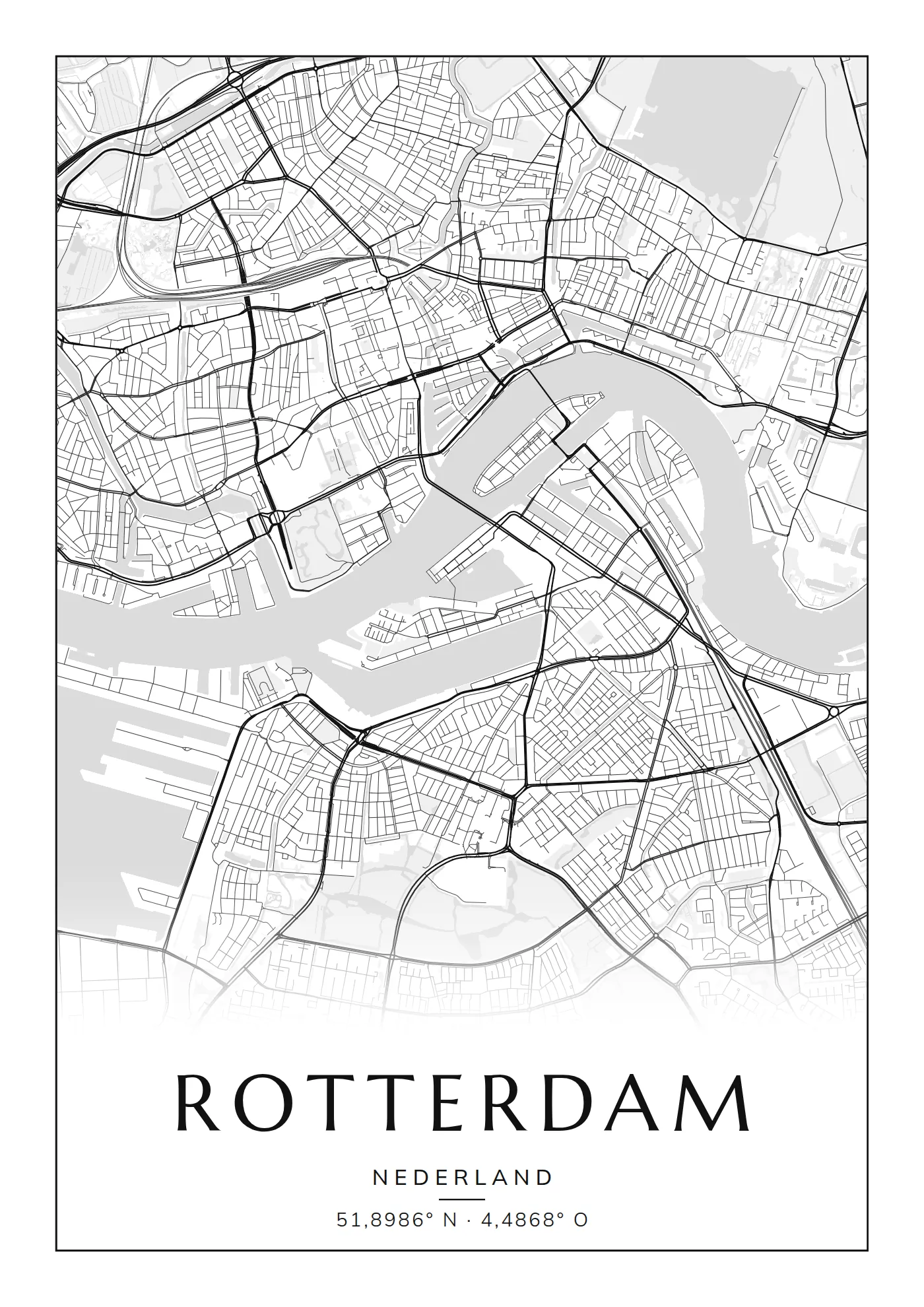 Poster van Rotterdam, de hele stad, stadsposter in de stijl Klassiek