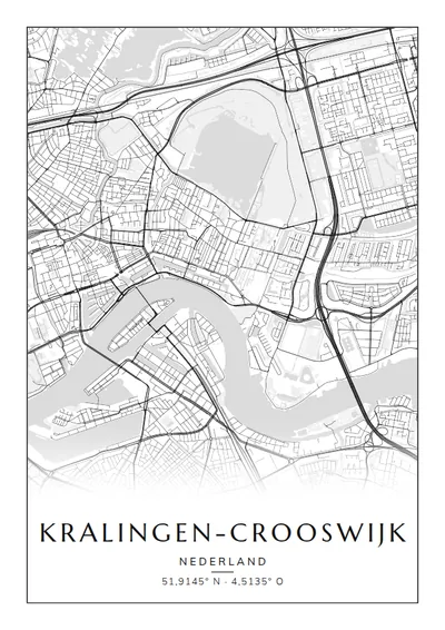 Poster van Rotterdam, de wijk Kralingen-Crooswijk, stadsposter in de stijl Zwart-wit