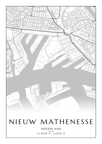 Poster van Rotterdam, de wijk Nieuw Mathenesse, stadsposter in de stijl Zwart-wit