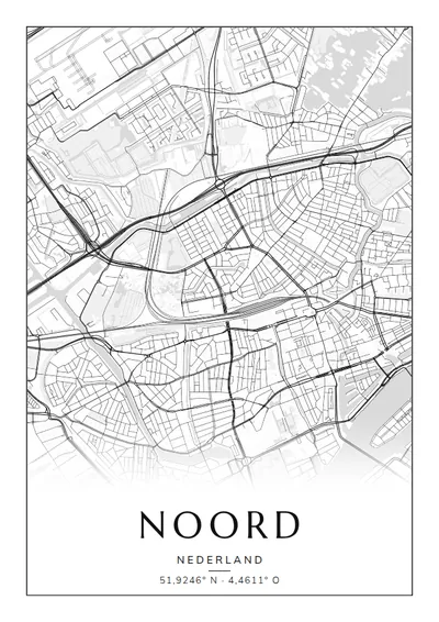 Poster van Rotterdam, de wijk Noord, stadsposter in de stijl Zwart-wit