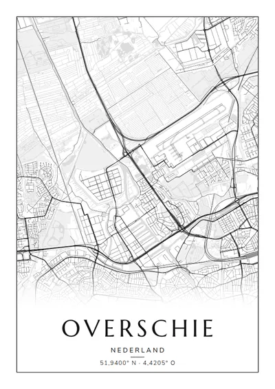 Poster van Rotterdam, de wijk Overschie, stadsposter in de stijl Zwart-wit