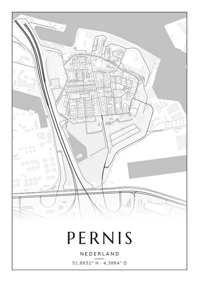 Poster van Rotterdam, de wijk Pernis, stadsposter in de stijl Zwart-wit