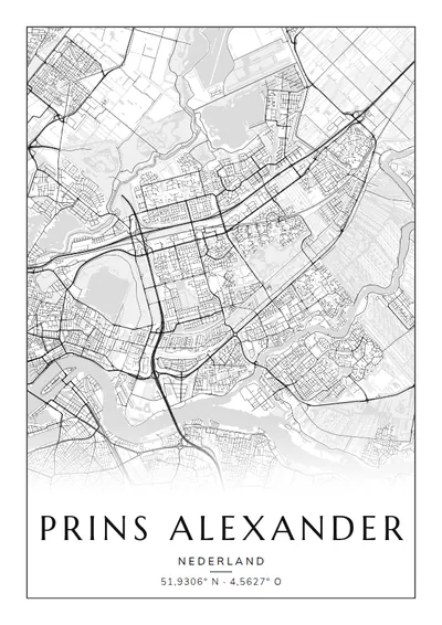 Poster van Rotterdam, de wijk Prins Alexander, stadsposter in de stijl Zwart-wit