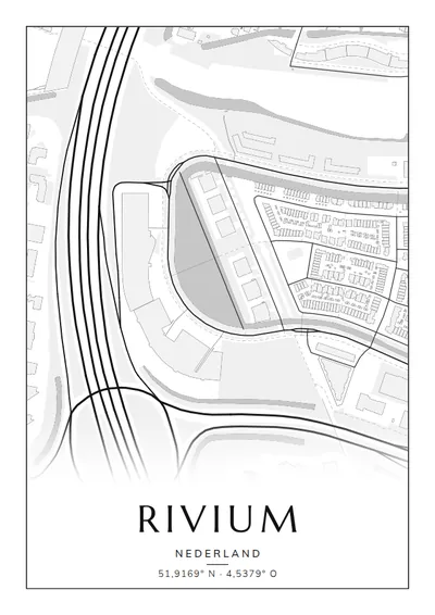 Poster van Rotterdam, de wijk Rivium, stadsposter in de stijl Zwart-wit