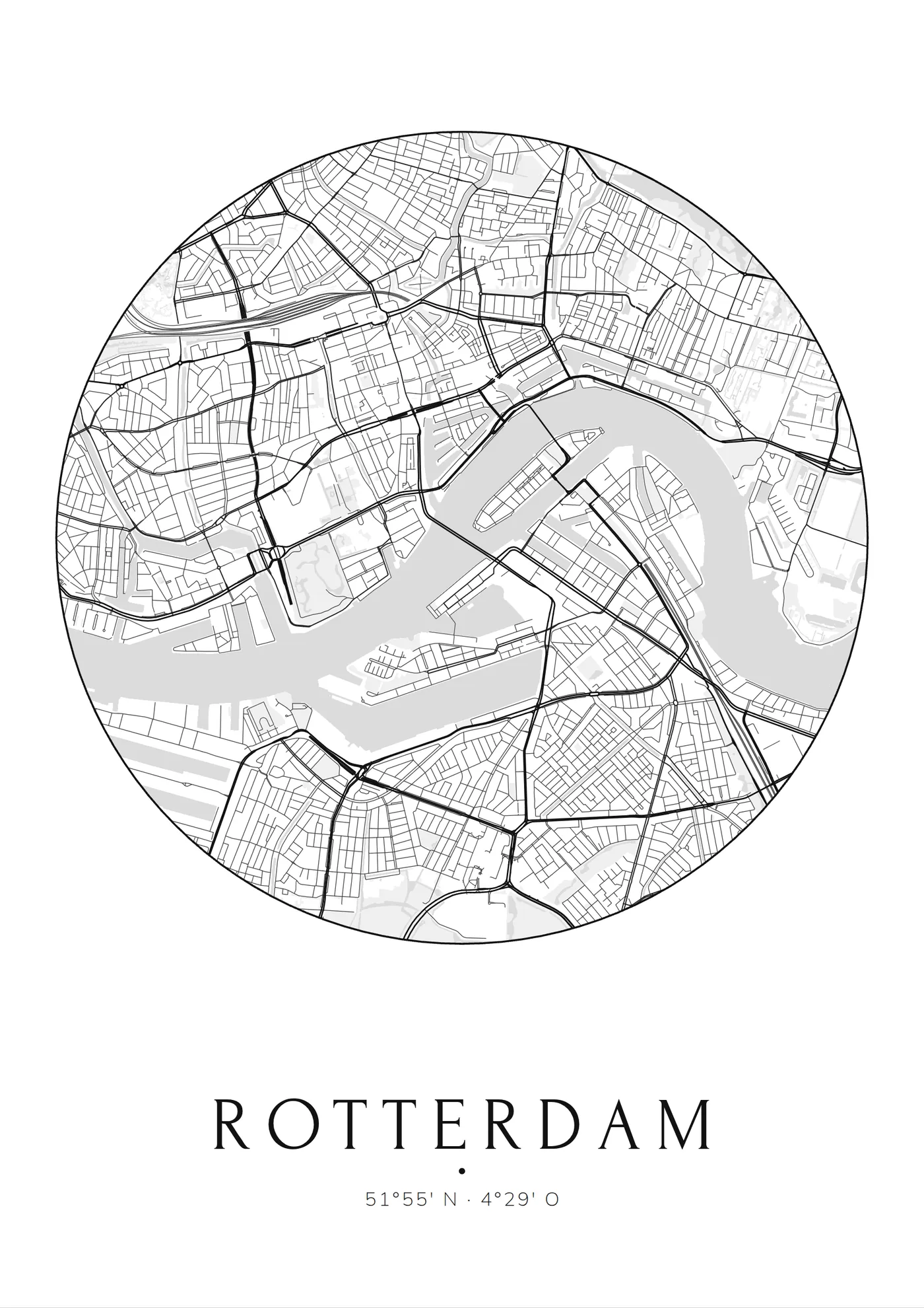Poster van Rotterdam, de hele stad, stadsposter in de stijl Rond