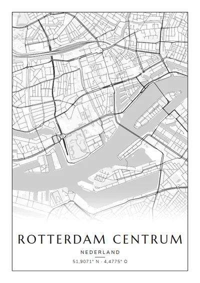 Poster van Rotterdam, de wijk Rotterdam Centrum, stadsposter in de stijl Zwart-wit