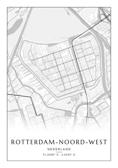 Poster van Rotterdam, de wijk Rotterdam-Noord-West, stadsposter in de stijl Zwart-wit