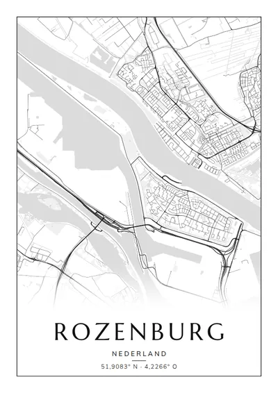Poster van Rotterdam, de wijk Rozenburg, stadsposter in de stijl Zwart-wit
