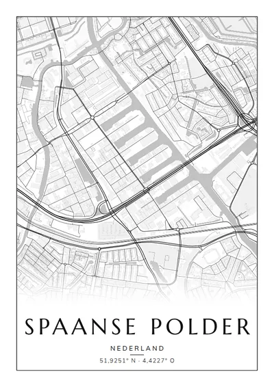 Poster van Rotterdam, de wijk Spaanse Polder, stadsposter in de stijl Zwart-wit