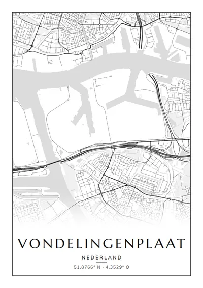 Poster van Rotterdam, de wijk Vondelingenplaat, stadsposter in de stijl Zwart-wit
