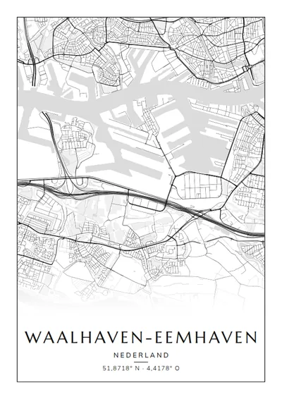 Poster van Rotterdam, de wijk Waalhaven-Eemhaven, stadsposter in de stijl Zwart-wit