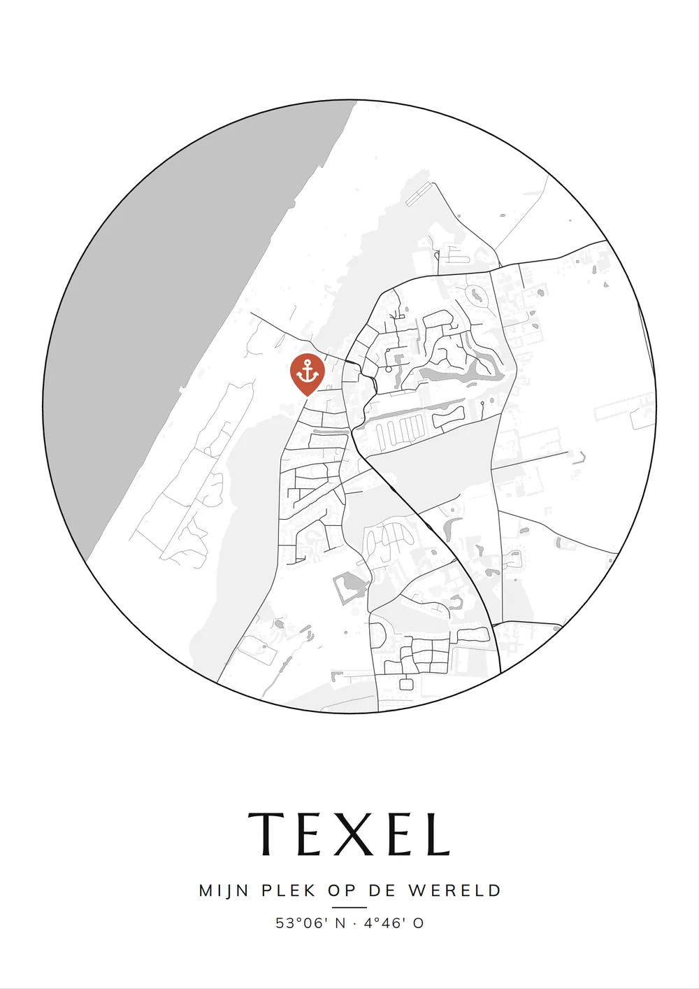 Poster van Texel, het dorp De Koog, stadsposter in de stijl Onze plek