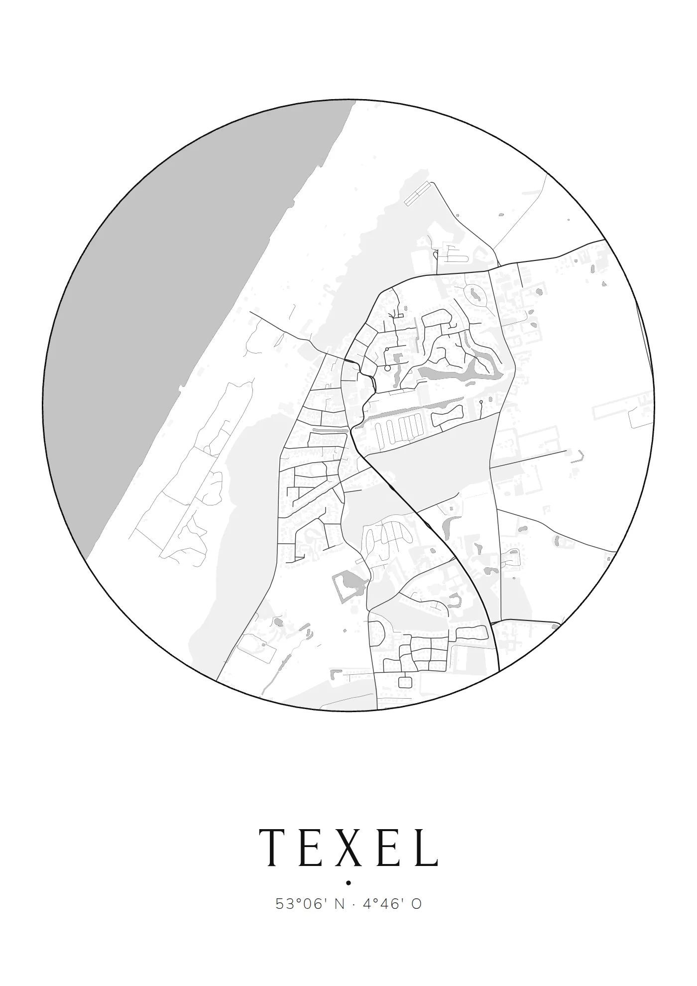 Poster van Texel, het dorp De Koog, stadsposter in de stijl Rond