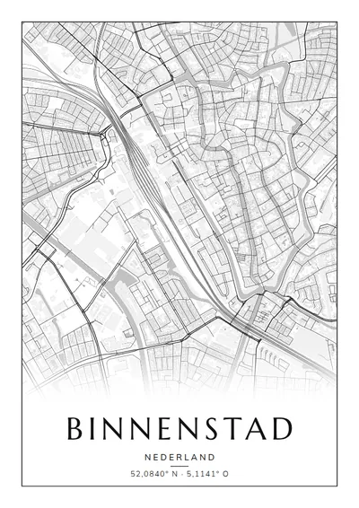 Poster van Utrecht, de wijk Binnenstad, stadsposter in de stijl Zwart-wit